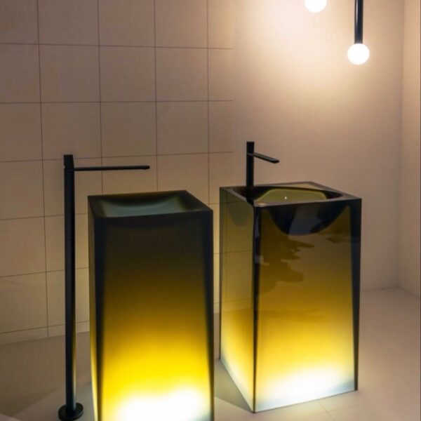 Yellow Illuminated Resin Freestanding Basin