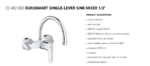 Eurosmart Single-lever Sink Mixer 1/2"