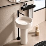 White Solid Surface Pedestal Sink