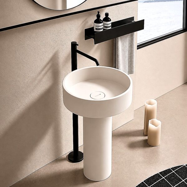 White Solid Surface Pedestal Sink
