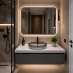 Floating Vanity with Glass Vessel Sink