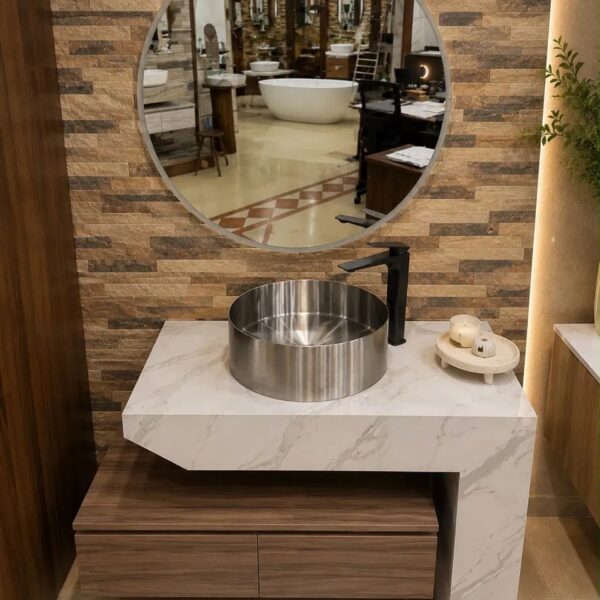 Marble Top Vanity with Steel Vessel