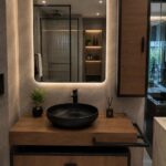 Wood Vanity with Black Bowl Sink