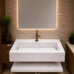 White Marble Floating Vanity with Shelf