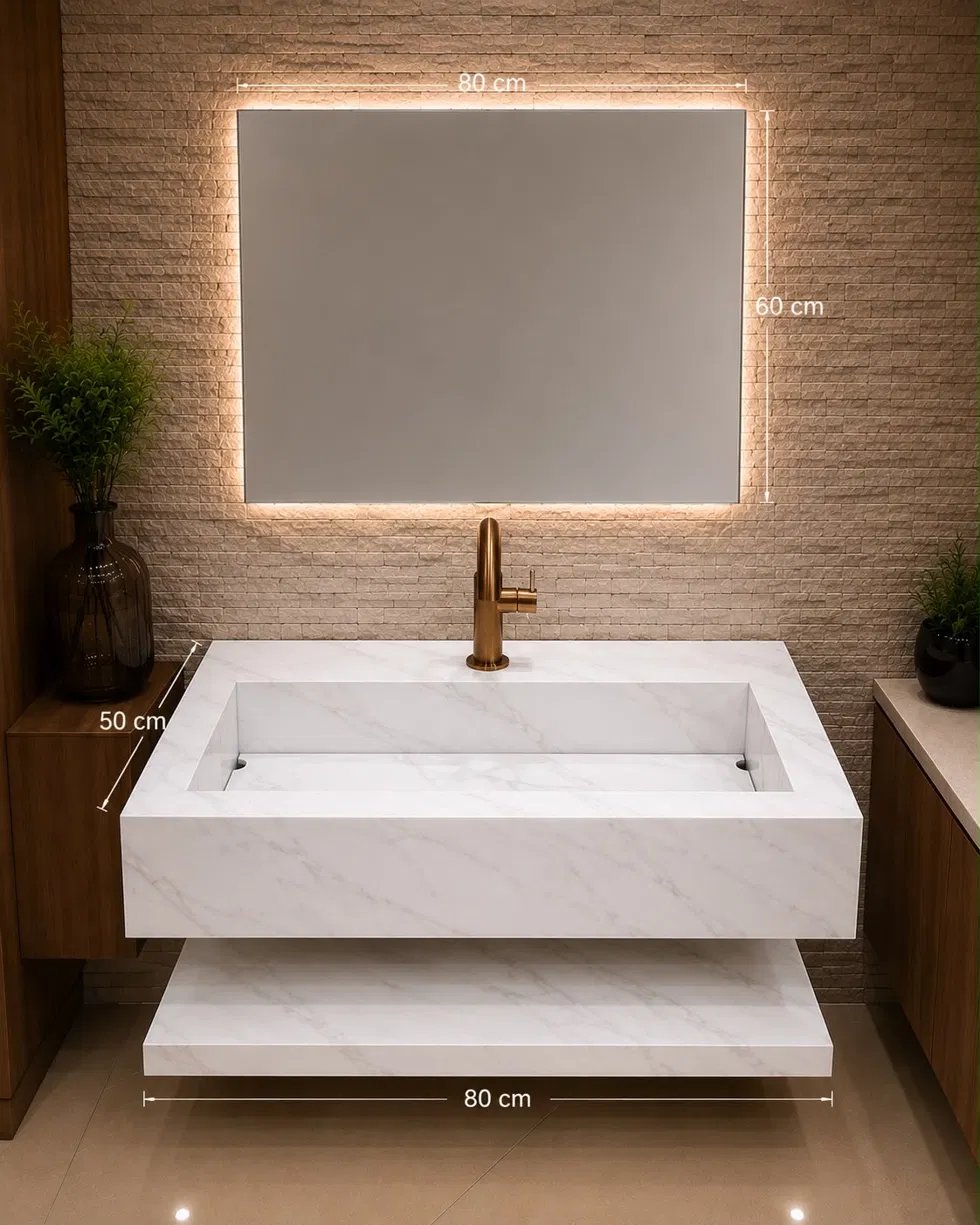 White Marble Floating Vanity with Shelf White Marble Floating Vanity with Shelf