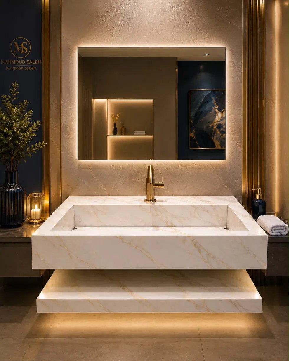 Luxury Marble Vanity with Gold Faucet Luxury Marble Vanity with Gold Faucet