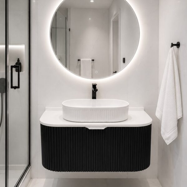 Curved Black Floating Vanity