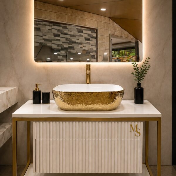 Luxury Gold Basin Vanity with Illuminated Mirror