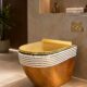 Gold & White Striped Wall Hung WC