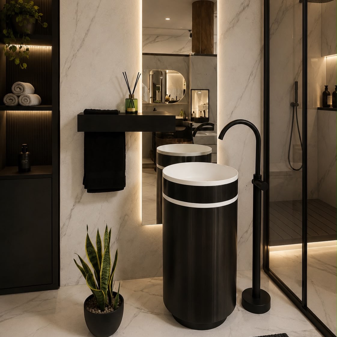 Modern Freestanding Basin with Black Finish Modern Freestanding Basin with Black Finish