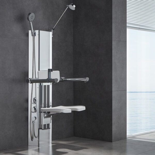 Wall-Mounted Shower Panel with Foldable Seat