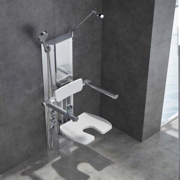 Wall-Mounted Shower Seat with Adjustable Armrests