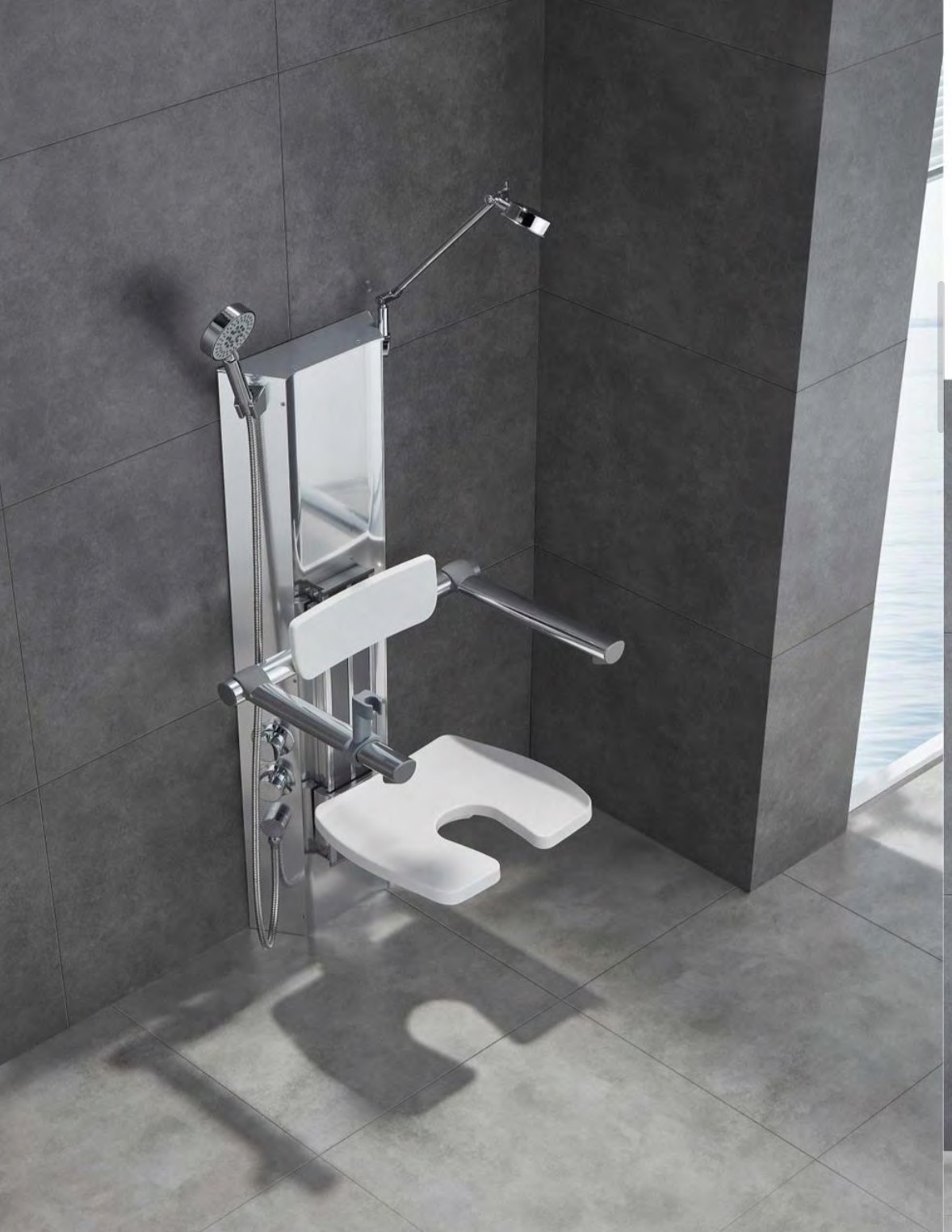 Wall-Mounted Shower Seat with Adjustable Armrests Wall-Mounted Shower Seat with Adjustable Armrests