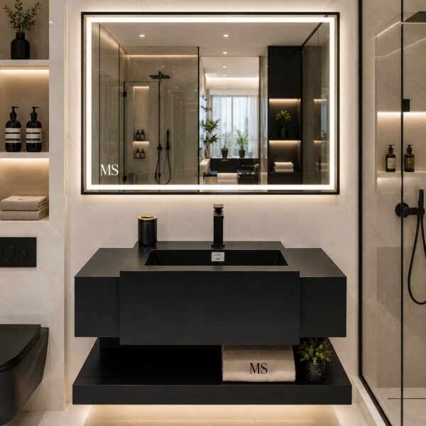 Stone Vanity 80*50  With Black Frame Miror 120*60