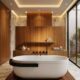Freestanding oval bathtub with black rim accent