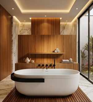 Freestanding oval bathtub with black rim accent