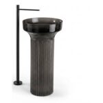 Smoked glass freestanding basin with fluted resin base